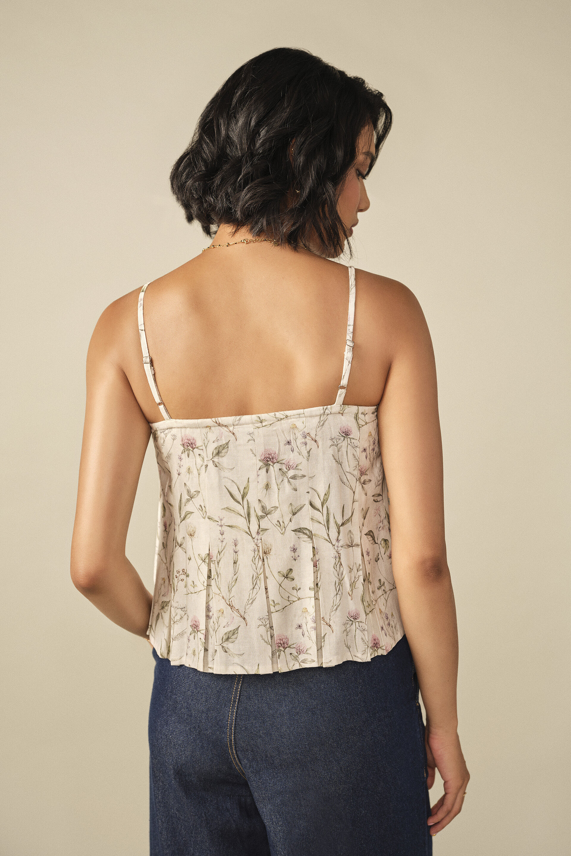 Printed Floral Crop Top in White, White, image 6